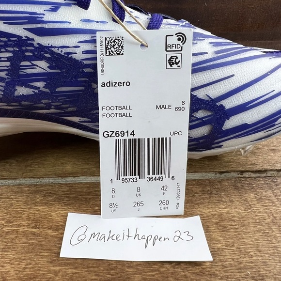 Adidas Adizero Football Cleats Purple White GZ6914 - Picture 12 of 13